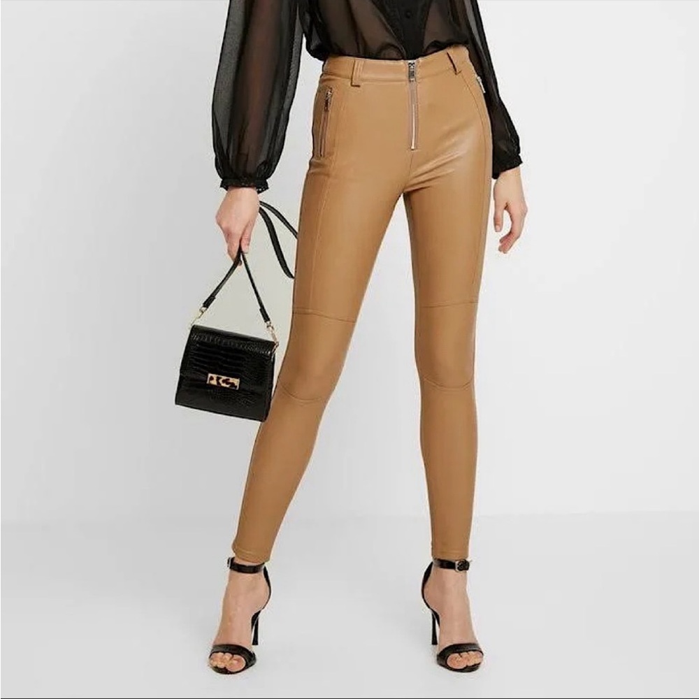 Camel Faux Leather Skinny Moto Pant